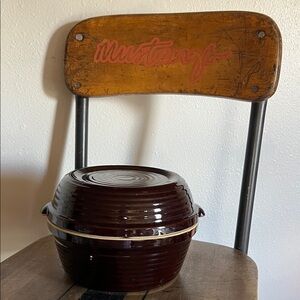 Antique stoneware Dutch oven glazed brown